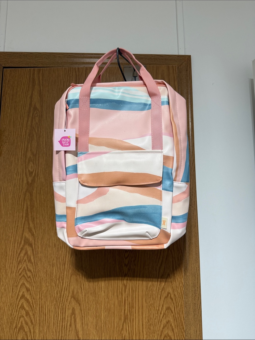 Pastel Stripes Women's Backpack Tote - Pink & Blue